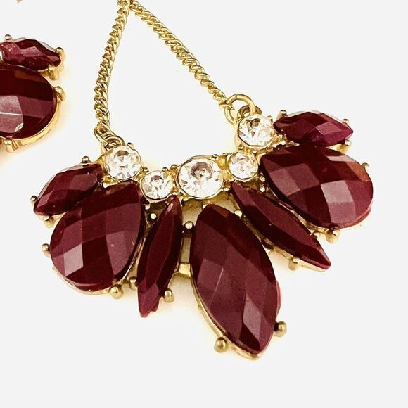 Beautiful Dangle Drop Rhinestone Earrings Pierced Chandelier Wine Red Gold 1444 - Picture 7 of 9